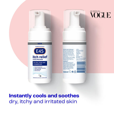 E45 Itch Relief Coolmousse 100ml - Face and Body Foam for Dry Skin, Itchy Skin and Irritated Skin - Cooling Foam to Soothe Itchy Skin