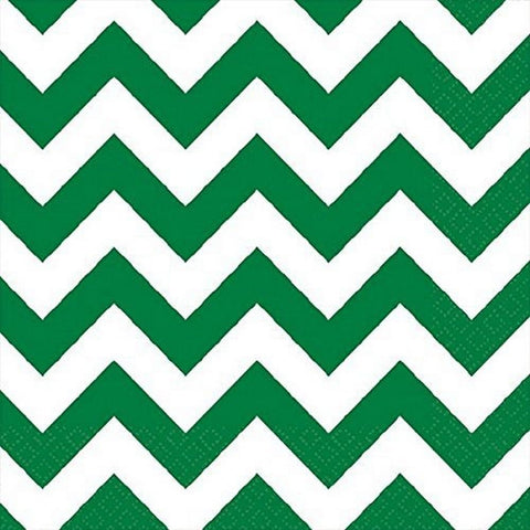 Party Perfect Disposable Chevron Print Beverage Napkins Tableware, Festive Green, Paper , 5" x 5", Pack of 16