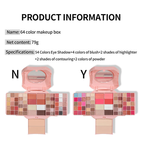 FantasyDay Makeup Eyeshadow Palettes,64 Colors Protable Multifunction Blush Highlighter Contour Palettes with Matte Shimmer Pearl Makeup Effect for Daily Party Makeup - High Pigment Waterproof #6