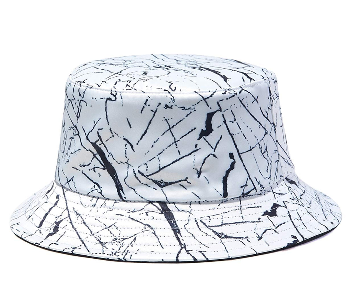Quanhaigou Reversible Printed Bucket Hat,Summer Beach Outdoor Cap (White Crack)