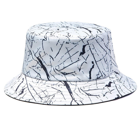 Quanhaigou Reversible Printed Bucket Hat,Summer Beach Outdoor Cap (White Crack)
