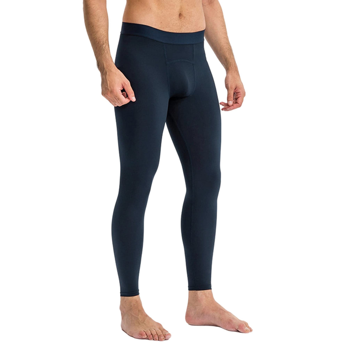 Men's Compression Pants Pocket Running Leggings Tights Cool Dry Yoga Athletic Workout Sports Thermal Baselayer Navy Small