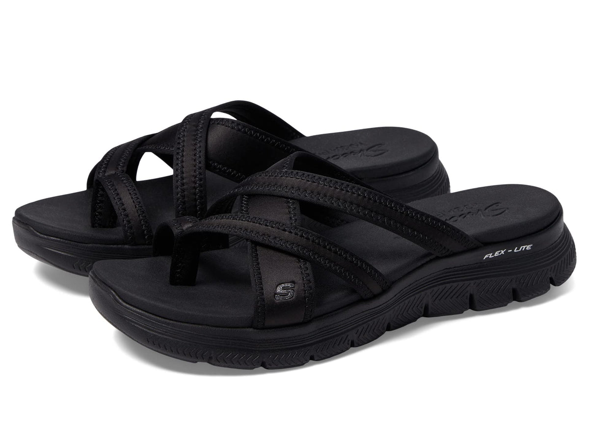 Skechers Women's Flex Appeal 4.0-Startup 3.0 Sport Sandal, Black/Black, 10