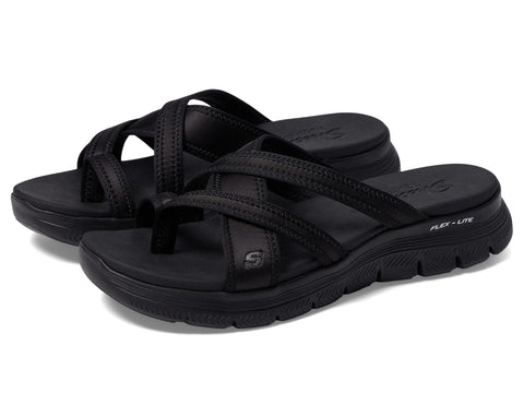 Skechers Women's Flex Appeal 4.0-Startup 3.0 Sport Sandal, Black/Black, 10