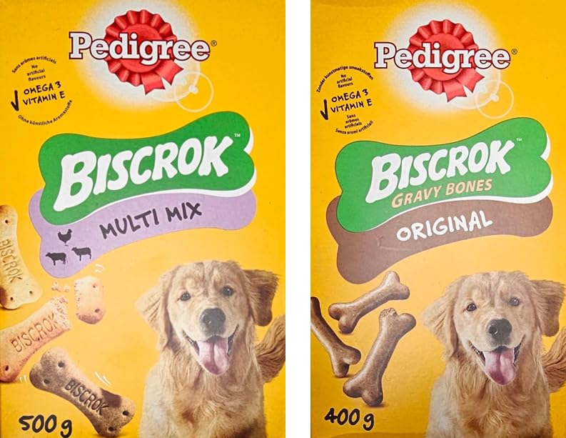 Pedigree Biscrok - Bone-Shaped, Multi-Mix Biscuits Dog Treats and Gravy Bones Biscuits Dog Treats (Bone-Shaped, Multi-Mix Biscuits + Gravy Bones)