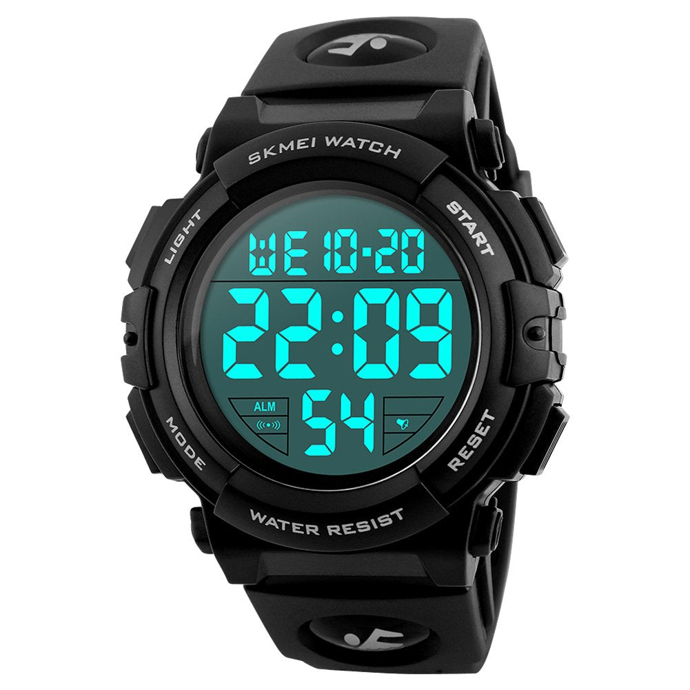 SKMEI Large Face Digital Watch Menâ€™s Sports Waterproof LED Military Wristwatches Chronograph Alarm Clock (Black)