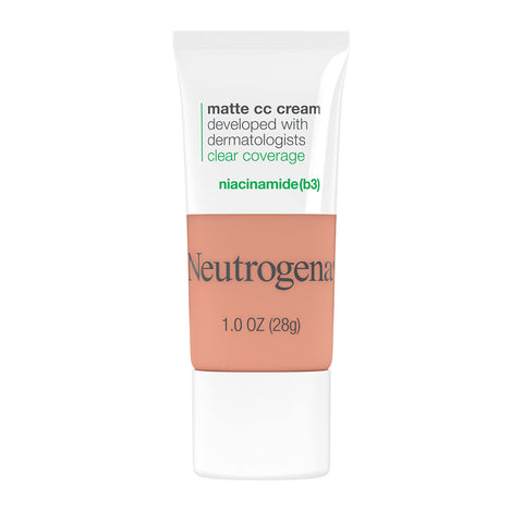 Neutrogena Clear Coverage Flawless Matte CC Cream, Full-Coverage Color Correcting Cream Face Makeup with Niacinamide (b3), Hypoallergenic, Oil Free & Fragrance Free, Cool Almond, 1 oz