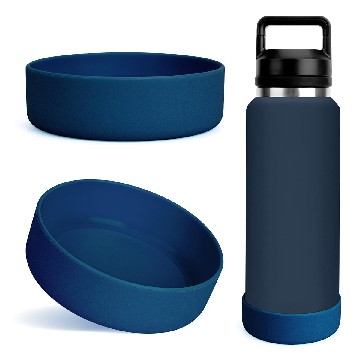 Linkidea Water Bottle Boot Compatible with YETI Rambler Bottle 36oz, Yonder 50oz, Silicone Anti-Slip Water Bottle Bottom Sleeve Cover Protector, Bottle Bumper (Navy Blue / 2 Pack)