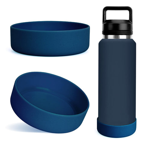 Linkidea Water Bottle Boot Compatible with YETI Rambler Bottle 36oz, Yonder 50oz, Silicone Anti-Slip Water Bottle Bottom Sleeve Cover Protector, Bottle Bumper (Navy Blue / 2 Pack)