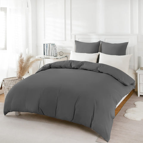 REDKEY Bed Linen 240 x 220 cm 3-Piece Anthracite Duvet Covers 240 x 220 cm with 80 x 80 cm Pillowcases Microfibre Bedding Sets 240 x 220 cm Bed Linen Set with Zip Cuddly Soft