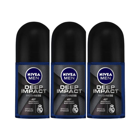 Nivea Men Deep Impact Freshness Deodorant Roll-on - For Men, 50ml, 50 ml (Pack of 3)
