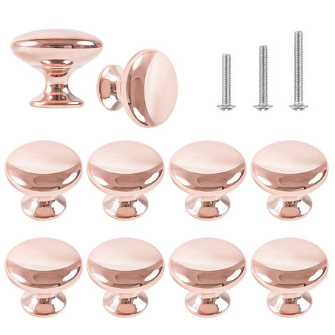 ShipeeKin 10x Polished Chrome Cabinet Hardware Round Mushroom Door Pull Handle Knobs 30mm for Cupboard Wardrobe Dresser Bedroom Bathroom Furniture (Rosegold)