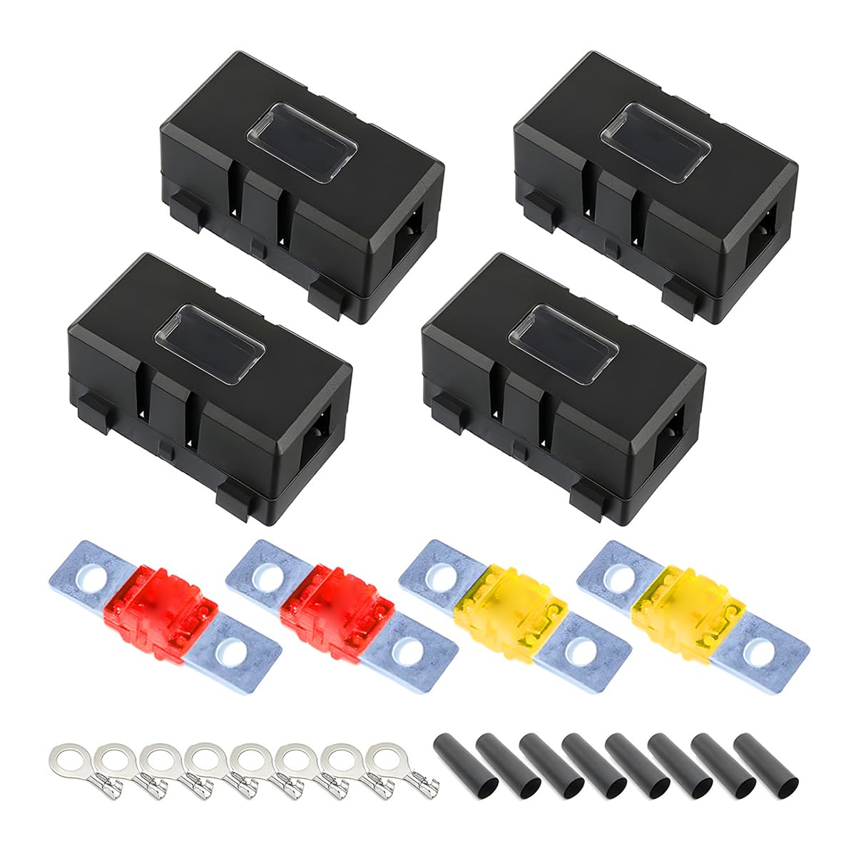 CGEAMDY 4 Pieces ANS Fuse Holder, High Current Fuse Holder, ANS Car Fuse Holders and High Current Bolt-On Fuses, Fuses Holder with Fuses, Terminals & Heat Shrink, For Trucks, Vehicles(50A/60A)