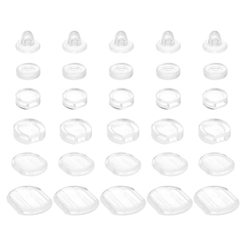 uxcell Earring Pads, 96pcs 6 Styles - Silicone Clip-on Earring Backs, Comfort Earrings Cushions Replacements (Clear)