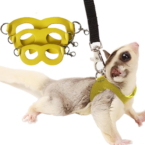 3 Pack Sugar Glider Harness and Leash Set Small Animal Training Walking Vest for Squirrel Hamster Rat Yellow