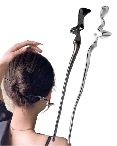Ypkia Pack of 2 Silver Hair Sticks, Metal Hair Pins, Chignon Pins for Women, Bun Decorative Hair, Solid Hairstyle