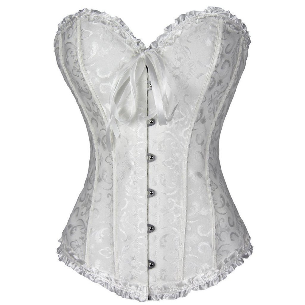 Everbellus Women Lace Up Stain Waist Trainer Corset Boned Bustier White, 3XL