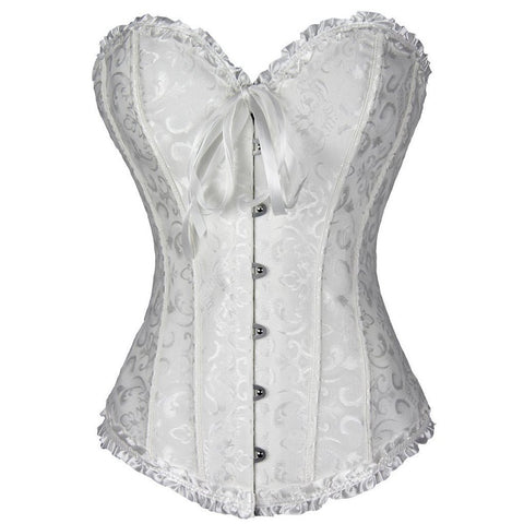 Everbellus Women Lace Up Stain Waist Trainer Corset Boned Bustier White, 3XL