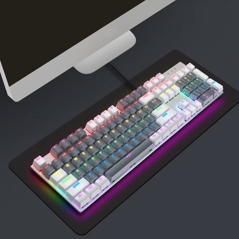 ciciglow 104 Key Mechanical Gaming Keyboard, USB Wired Mechanical Keyboard with Blue Switches RGB Backlit Wired Computer Keyboard for Win XP/7/8/10/11, for OS X 10.2 (White Grey)