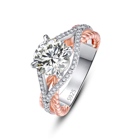 Empsoul 925 Sterling Silver Ring Round Cut White Topaz Crossover Rose Gold Weave Wedding Engagement Ring Size 7