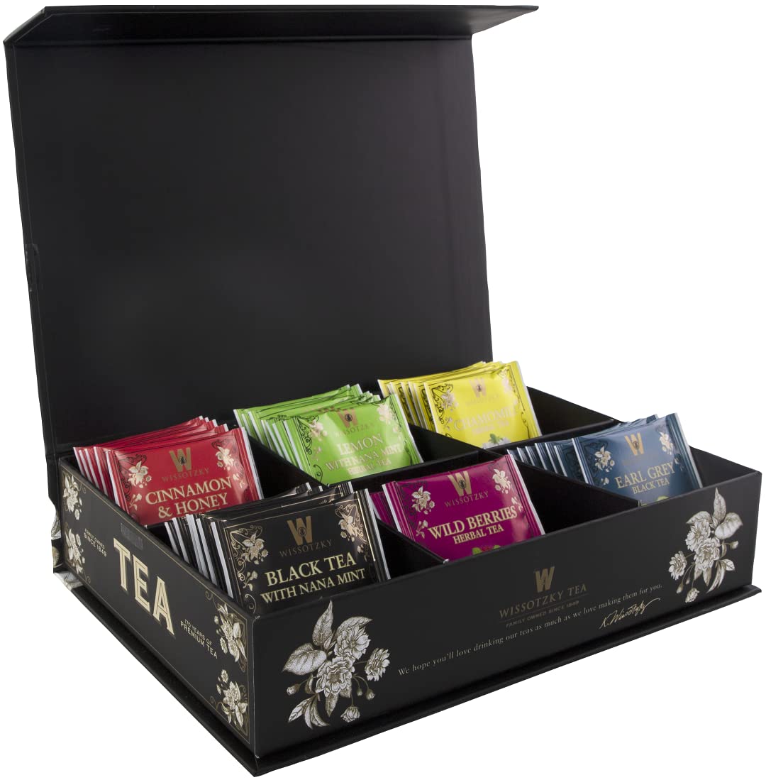 Wissotzky Tea Chest Box, Artisan Collection Assorted Artisan Tea Bags (42 Individually Wrapped Tea Bags, 6 Flavors) Great Valentine's Day Gift | Corporate & Holiday Gifts | Certified Koesher