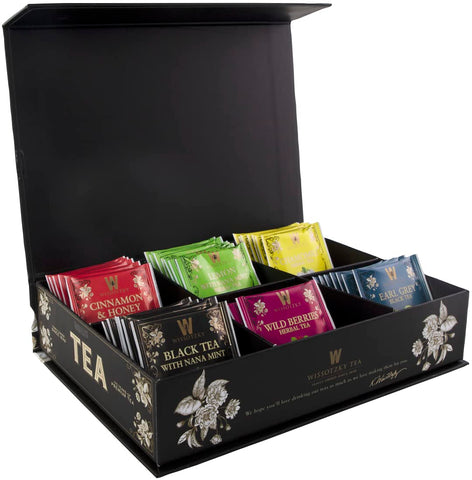 Wissotzky Tea Chest Box, Artisan Collection Assorted Artisan Tea Bags (42 Individually Wrapped Tea Bags, 6 Flavors) Great Valentine's Day Gift | Corporate & Holiday Gifts | Certified Koesher