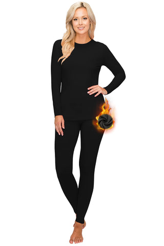 ALWAYS Women's Thermal Underwear Set - Fleece Lined Premium Soft Winter Warm Long Johns Base Layer Thermal Wear - Black - S