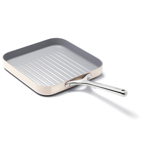 Caraway Square Grill Pan - 11â€ Grill Pan - Non-Stick Ceramic Coated - Non Toxic, PTFE & PFOA Free - Oven Safe & Compatible with All Stovetops - Cream