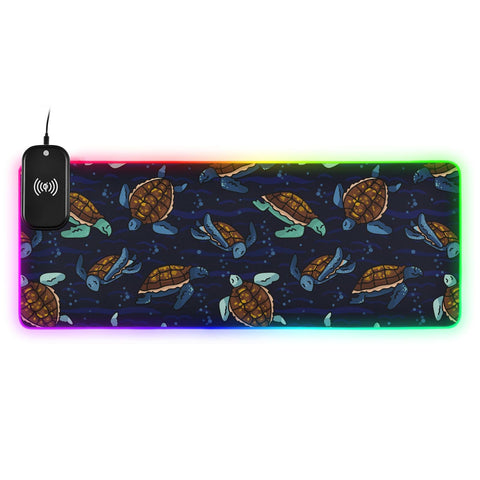Cute Sea Turtles Wireless Charging Mouse Pad for Mobile Phone Extra Large Gaming Mousepad with 13 Lighting Modes Computer Mat for Office Home Gaming MacBook PC Laptop Desk