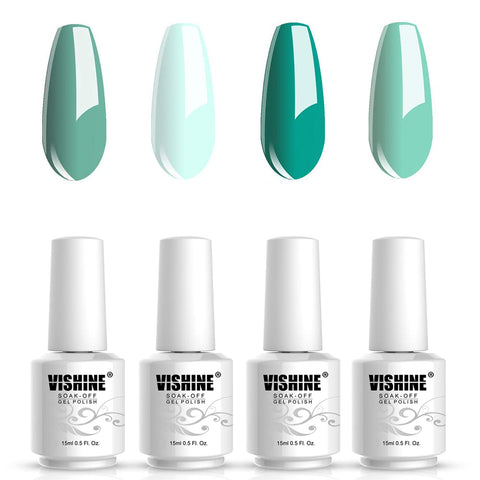 Vishine Color Gel Nail Polish Kit Green combo Series 4pcs Nail Art Set 15ml UV LED Gel Home Manicure Salon Use Easy DIY Beauty Spring Summer Collection