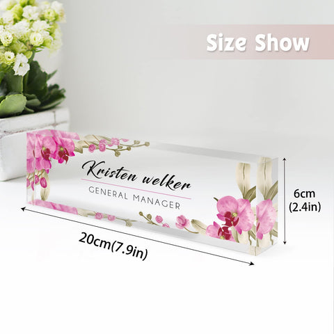 Gowelly Desk Name Plate Personalized, Custom Name Plate for Desk, Personalized Acrylic Name Plates for Desk Decorations Gift, Office Gifts for Coworkers Employees Boss,Teacher,Social Worker (Orchids)