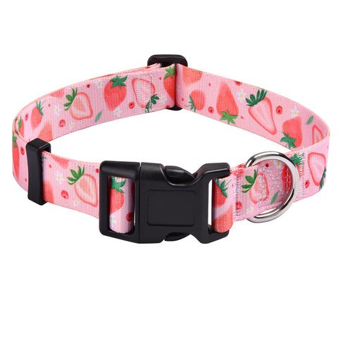 Mihqy Dog Collar with Bohemia Floral Tribal Geometric Patterns - Soft Ethnic Style Collar Adjustable for Small Medium Large Dogs(Strawberry,S)