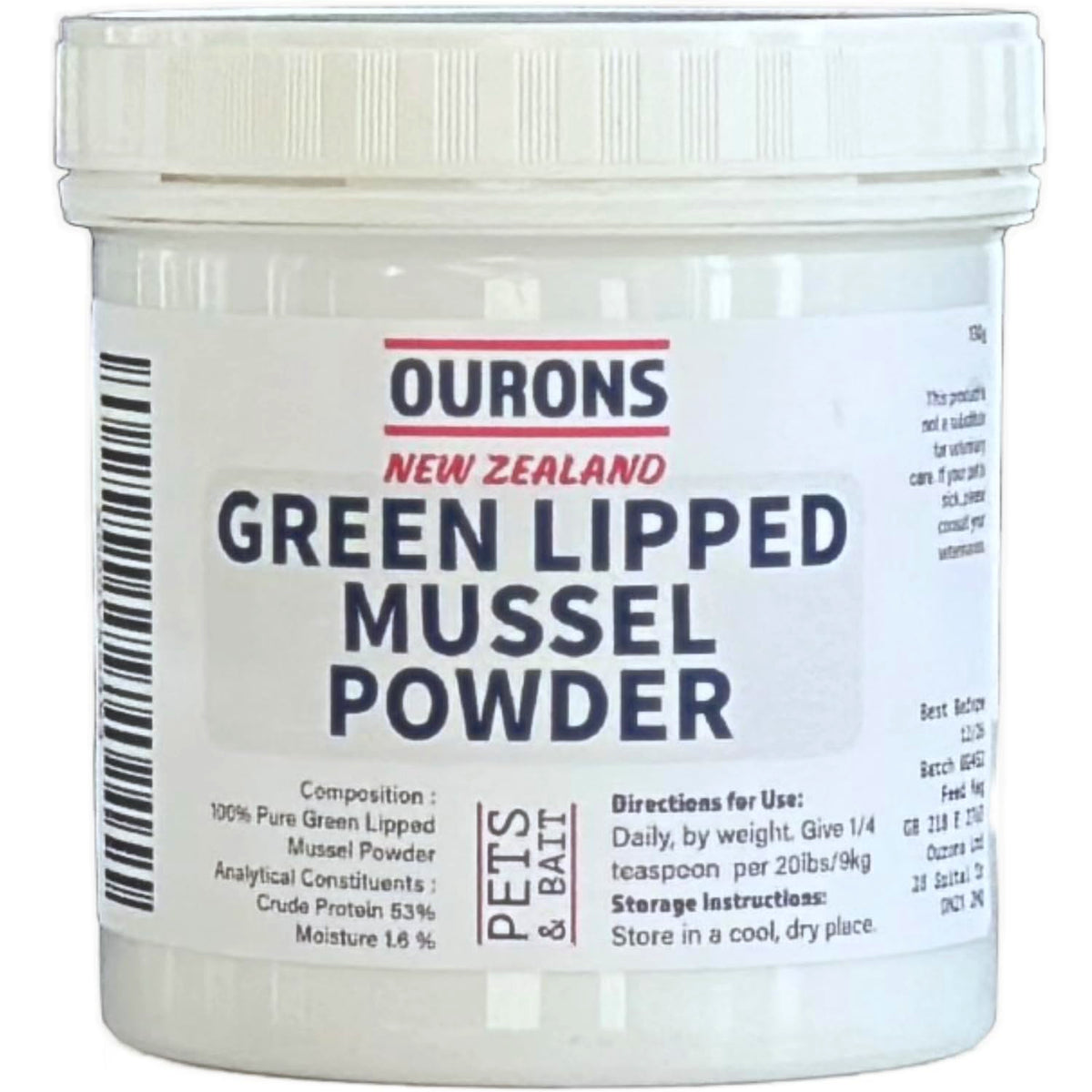 Ourons Green Lipped Mussel Powder For Dogs - 130g Natural GLM from New Zealand