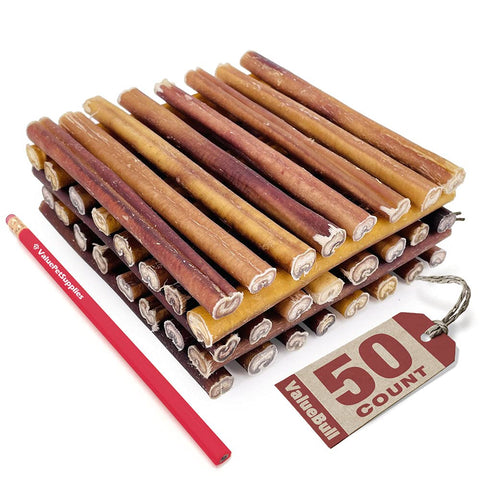 ValueBull Bully Sticks for Dogs, Medium 6 Inch, 50 Count - All Natural Dog Treats, 100% Beef Pizzles, Single Ingredient Rawhide Alternative