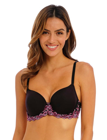 Wacoal womens Embrace Lace T-shirt T Shirt Bra, Black/Berry Multi, 32C US