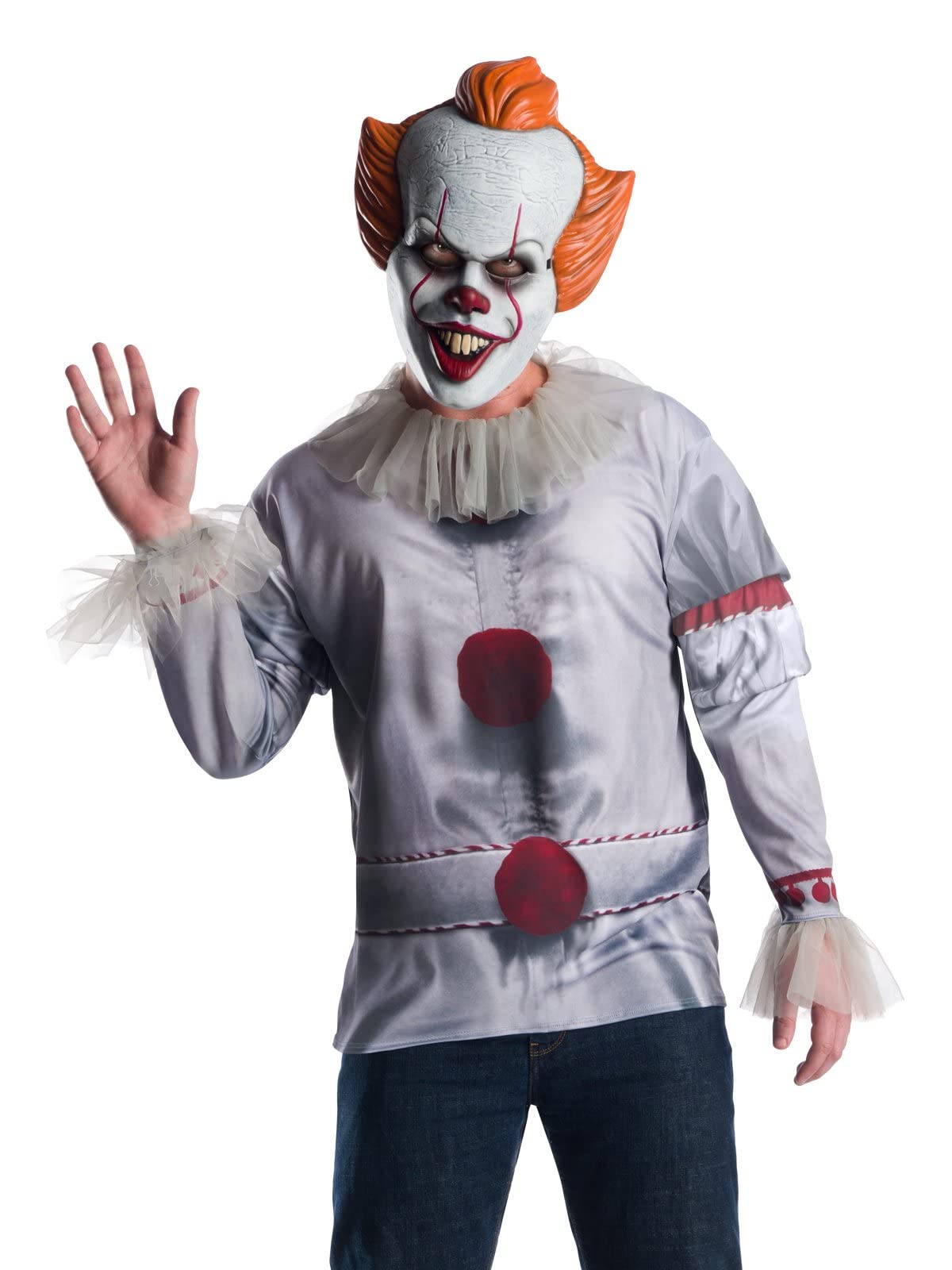 Rubies Official Pennywise IT Clown Costume, Adult Top and Mask Set, (2017 Film Version), Adult Size X-Large