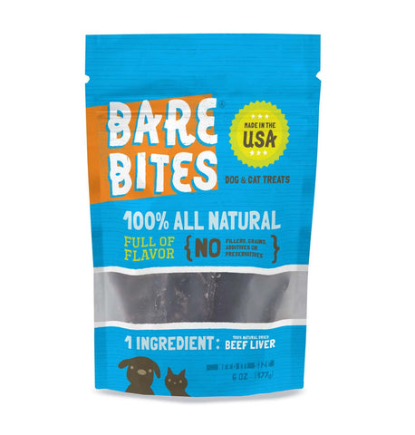 Bare Bites - 100% All Natural Dehydrated Beef Liver Dog and Cat Treats (6 Ounce Bag) (6 Ounce Bag)