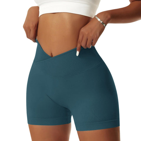 Vertvie Women's Workout Gym Shorts Booty V Cross Spandex Yoga Biker Shorts Scrunch Butt High Waisted Athletic Leggings (Dark Cyan,X-Small)