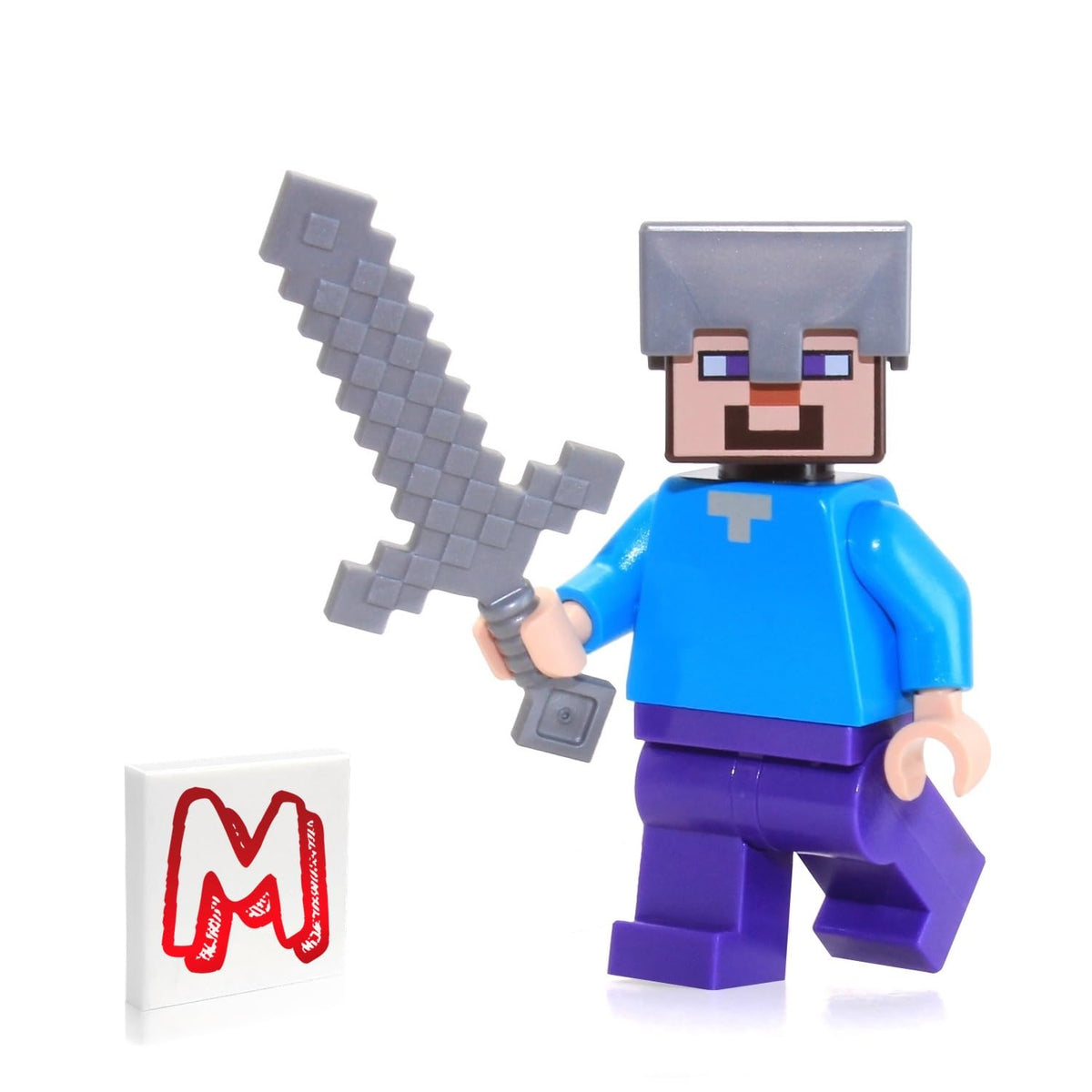 LEGO Minecraft Minifigure Steve Minifig with Iron Helmet + Sword