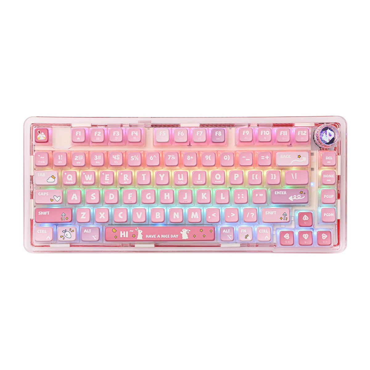EPOMAKER x LEOBOG K81 Gasket-Mounted Custom Mechanical Keyboard with Knob, BT5.0 2.4G/ USB-C Wired Wireless Gaming Keyboard, Hot Swappable, NKRO, for Win/Mac (Pink Bunny, Ice Crystal Switch)