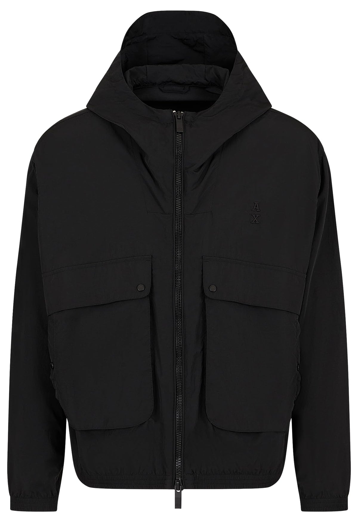Armani Exchange Men's Letterman Badging Hooded Zip Up Windbreaker Jacket Blouson, Black, L