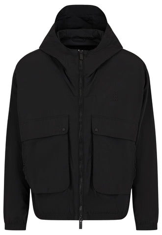 Armani Exchange Men's Letterman Badging Hooded Zip Up Windbreaker Jacket Blouson, Black, L
