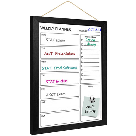 Dry Erase White Board Weekly Calendar Board, Magnetic Whiteboard for Wall,13â€œx17 Solid Wood Black Framed Message Board, Planner Board for Office, Home, School?Weekly-BB-BK-3343