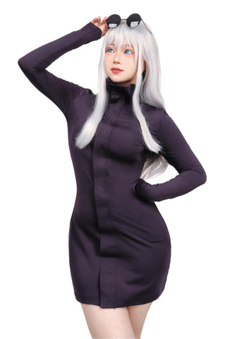 C-ZOFEK Women's US Size Satoru Cosplay Costume Purple Dress with Glasses for Halloween, Purple, XXL