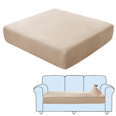 SHUOJIA Sofa Seat Cushion Covers, Stretch Velvet Sofa Cover, Non-Slip Couch Cushion Covers Replacement for Individual Cushion,with Elastic Fabric,Machine Washable (Beige,3-Seater)