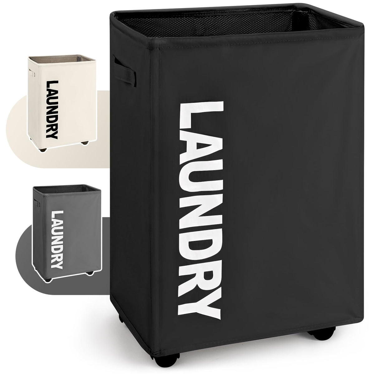 Virklyee Laundry Basket with Wheels 63L Foldable Laundry Collector Oxford Dirty Clothes Storage Basket Laundry Basket with Handle Collapsible Laundry Basket with Wheels, Suitable for Clothing,
