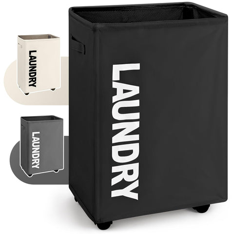 Virklyee Laundry Basket with Wheels 63L Foldable Laundry Collector Oxford Dirty Clothes Storage Basket Laundry Basket with Handle Collapsible Laundry Basket with Wheels, Suitable for Clothing,