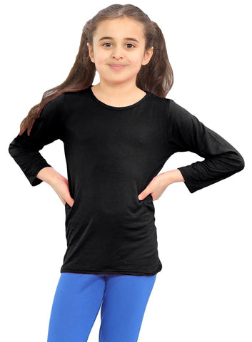 HamishkaneÂ® Kids School Shirts - Plain Round Neck Girls & Boys Long Sleeve t Shirt - Stretchy & Comfortable T-Shirts for Kids Black