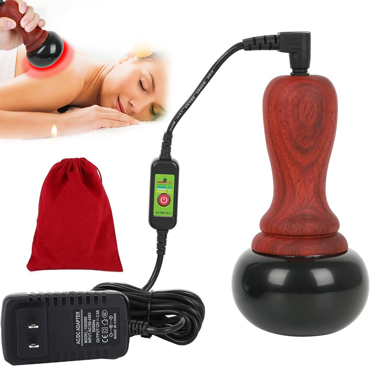 TTSITG Hot Stones for Massage, Electric Body Massager with Adjustable Temperature, Natural Bian Stone Gua Sha Scraping Massager Warmer Kit for Massage Home SPA Relaxation Treatment Pain Relief