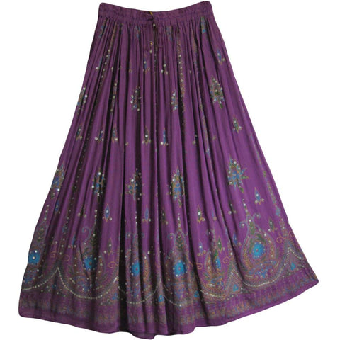 Radhykrishnafashions Indian Yoga Women's Sequined Crinkle Broomstick Gypsy Long Skirt, Wedding Dress. (Purple)